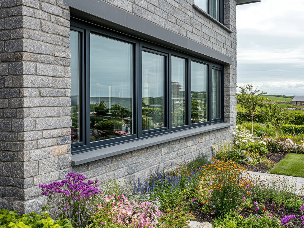 Modern architectural design featuring black framed aluminium win